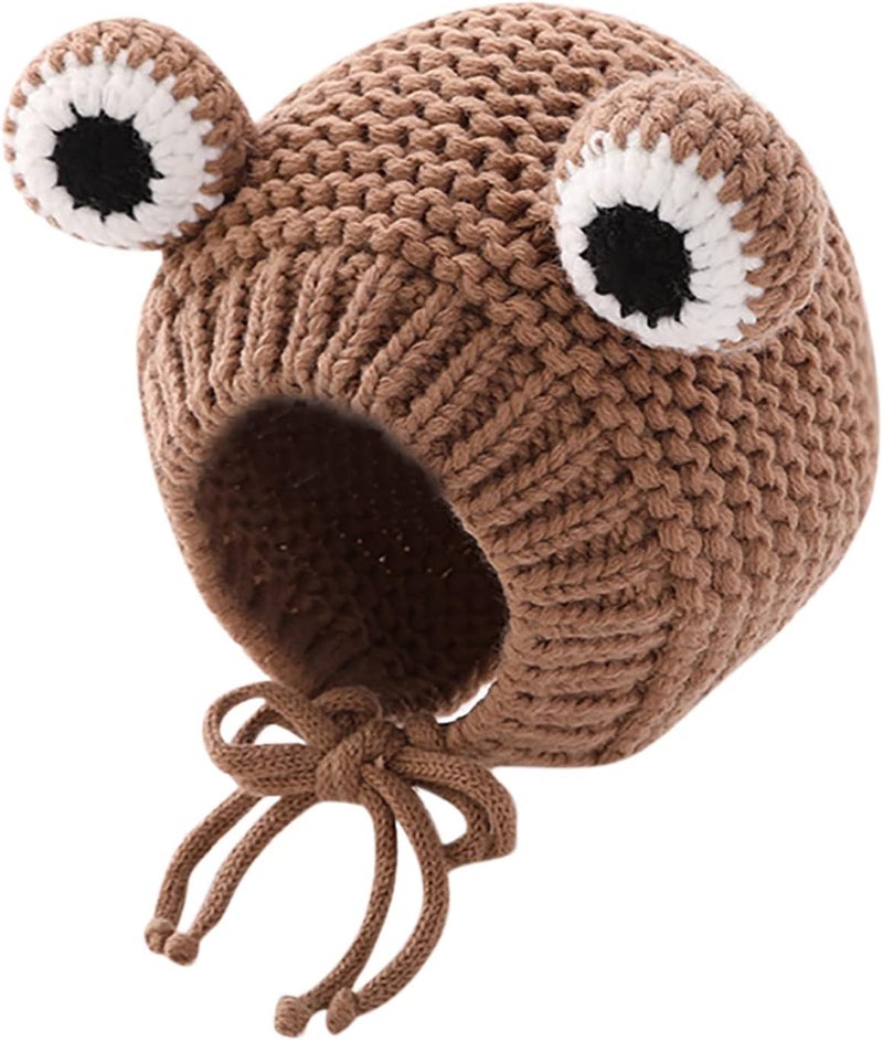 Kids Knitted Beanie Hat Cute Frog Cartoon Winter Warmer Cap with Big Eyes for Baby Boys Girls